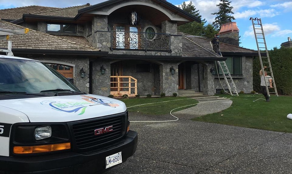 During a large window cleaning on a custom home in Surrey